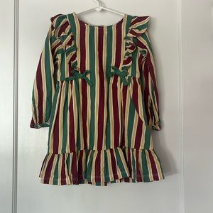 Ruffle Butts Christmas Holiday Striped Dress Bows 4t